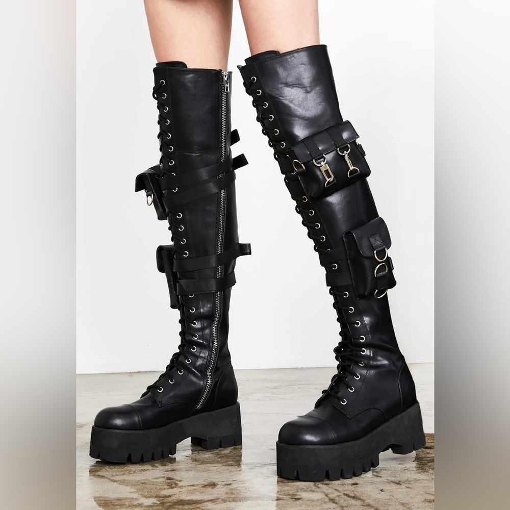 Current Mood Mission Accomplished Utility Boots knee high black lace up combat